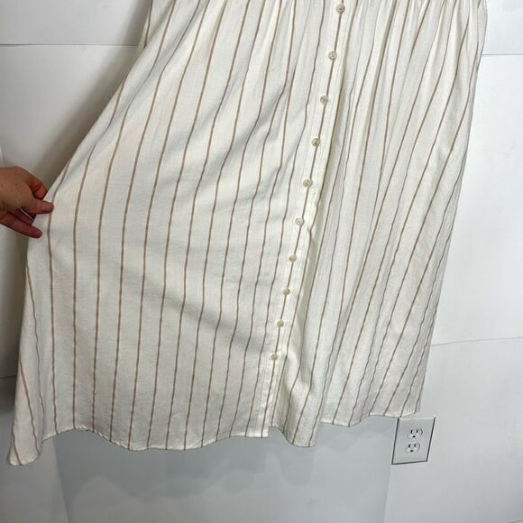 Cremieux Midi dress Button Up Ivory Stripe Puff Sleeve s z 14 Large - Picture 13 of 15